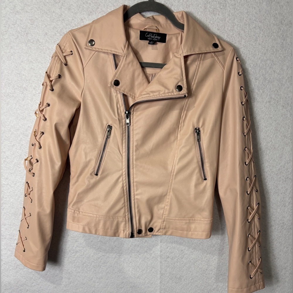 Coffee Shop New York Faux Leather Jacket Size Small